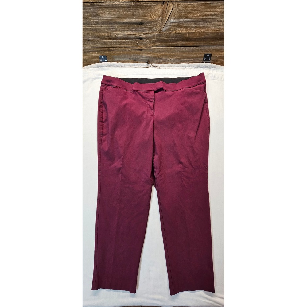 Lane Bryant Women 22 Burgundy Straight Leg Elastic Waist Dress Pants Trousers